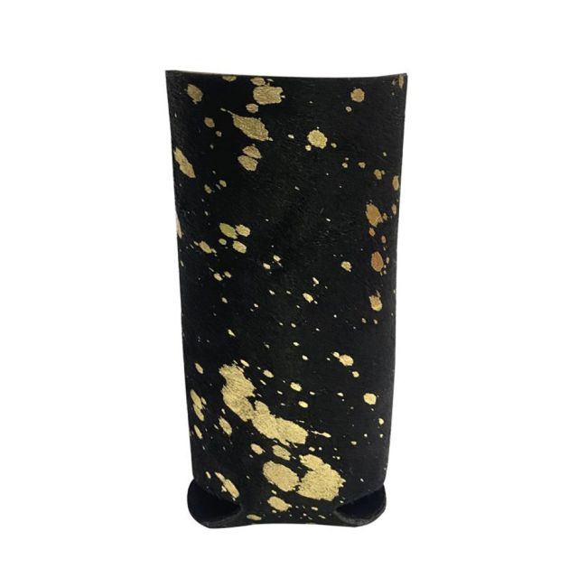 Showman Black and Gold Acid Wash Hair on Cowhide Slim Can Cooler