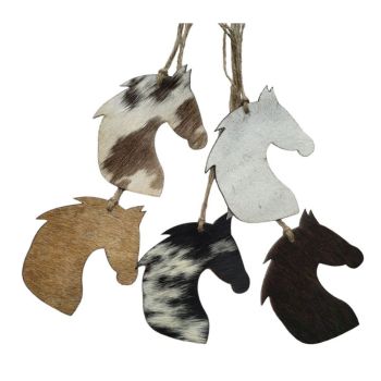 Cowhide Western Leather Christmas Ornaments - Horse Head