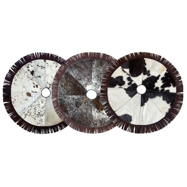 Showman Cowhide Leather Christmas Tree Skirt - Fringe Trim