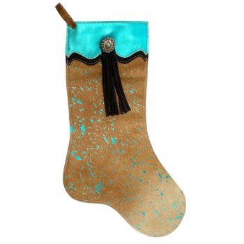 Showman Teal Acid Wash Cowhide Leather Christmas Stocking