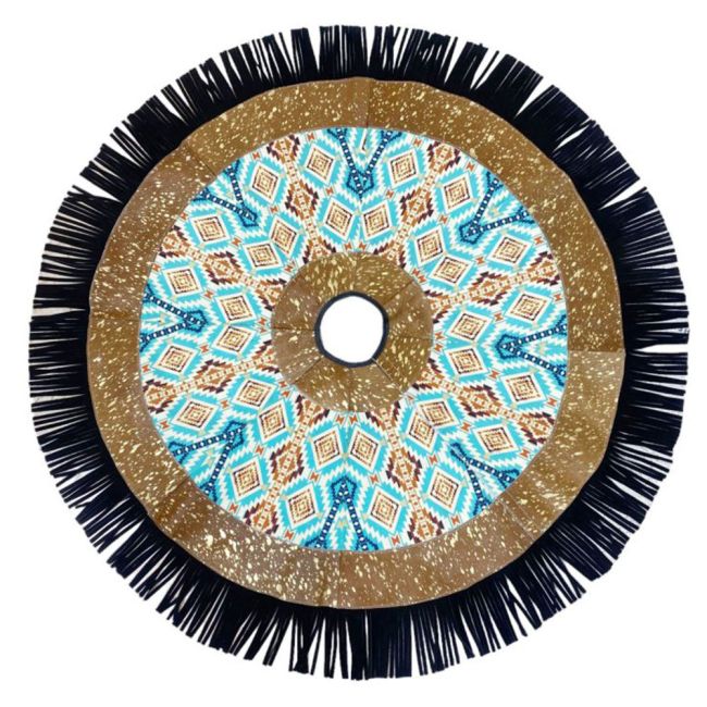 Showman Cowhide Leather Christmas Tree Skirt - Acid Wash&#47;Aztec Inlay