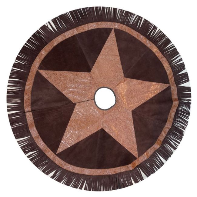 Showman Suede Leather Christmas Tree Skirt - Embossed Leather Star