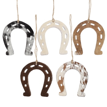 Cowhide Western Leather Christmas Ornament - Horseshoe