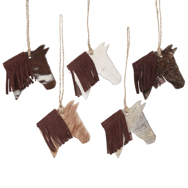 Cowhide Western Leather Christmas Ornament - Horse Head with Mane