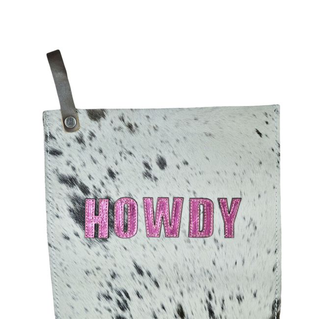 Showman Cowhide Christmas Stocking - Howdy #3