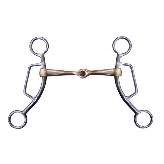 Showman stainless steel sliding gag bit with 7" shanks. 5" copper mouth