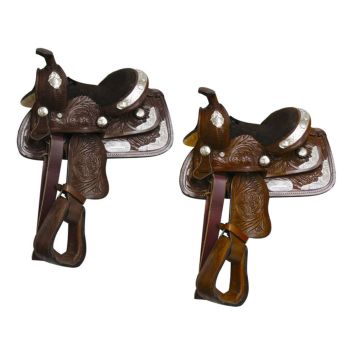 Fully Tooled Double T Pony / Youth Show Saddle - 8 Inch