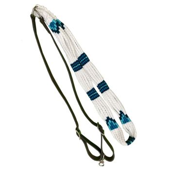 Showman Corded Leather Contest/Roping Rein with Buckles - white and teal