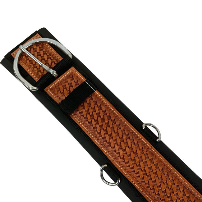 Showman Basketweave Tooled Straight Neoprene Bottom Girth - Pony #3