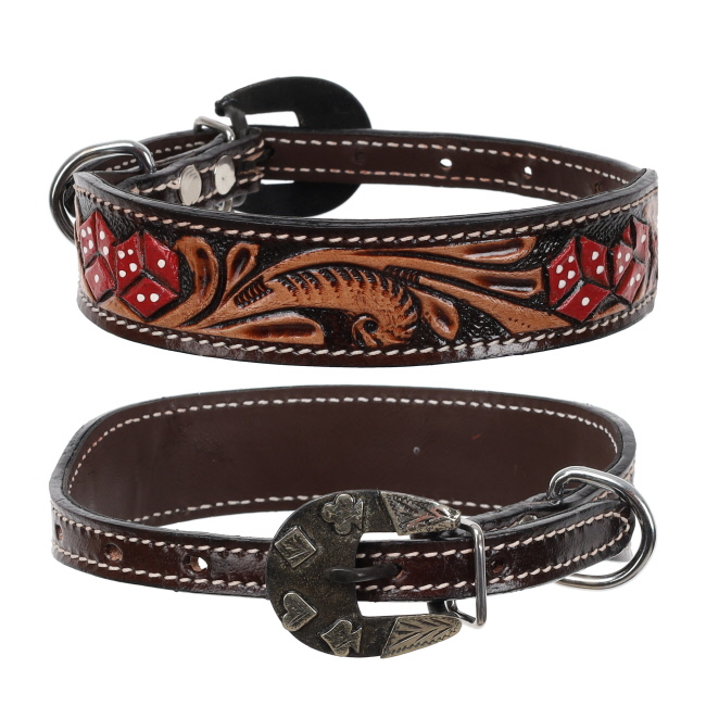 Showman Dice Leather Dog Collar