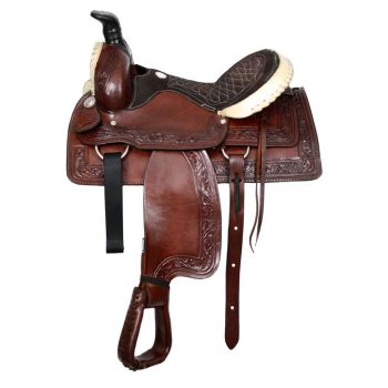 Buffalo Roper Style Saddle with Rawhide Pommel and Cantle - 16 Inch