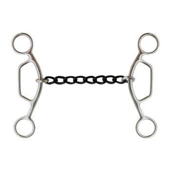 Showman stainless steel sliding gag bit with 6.25" cheeks. Blued steel 5.25" chain mouth piece