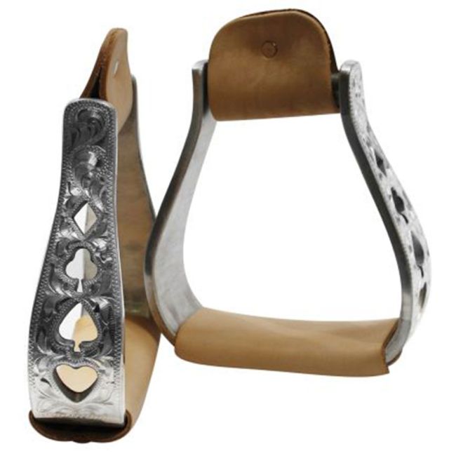 Showman ﻿aluminum polished engraved stirrups with cut out poker design