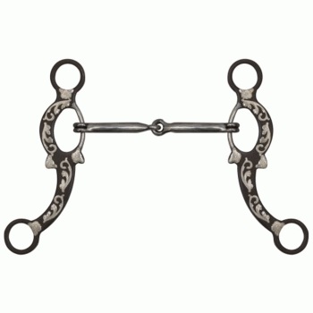 Showman 5" Brown Snaffle Bit with Engraved Silver Overlays