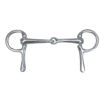 Showman mini/pony chrome plated half cheek snaffle driving bit. Mouth measures 4". Entire cheek measures 3 1/2"