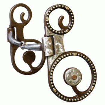 Showman Antique Brown Snaffle Bit with Engraved Silver Overlay Accented with Gold Studs