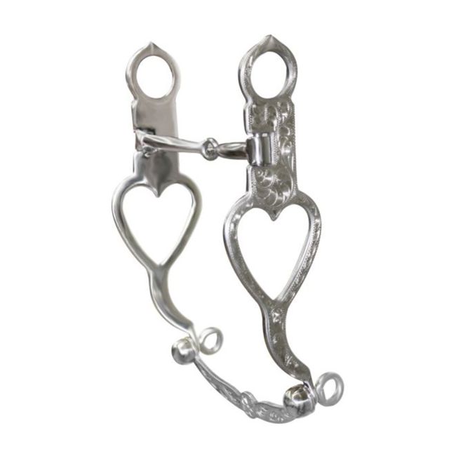 Showman stainless steel bit with fully engraved open heart on 8.5" cheeks