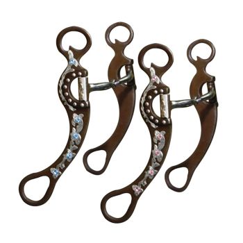 Showman brown steel bit with engraved silver flower detailing with rhinestone accents on the 8.75" cheeks. Stainless steel 5" broken mouth