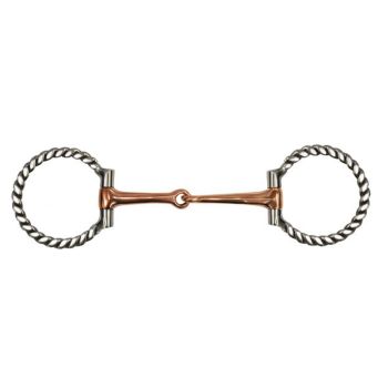 Showman stainless steel show bit with flat twisted 3.25" ring cheeks. Copper 5.25" broken mouth piece