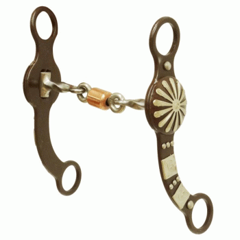 Showman Brown steel concho style bit with copper roller dogbone mouth