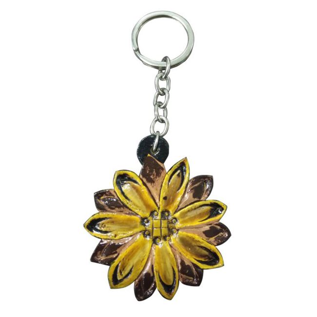 Showman 2-1&#47;2" H x 2-1&#47;2" W Cut-Out leather Sunflower keychain