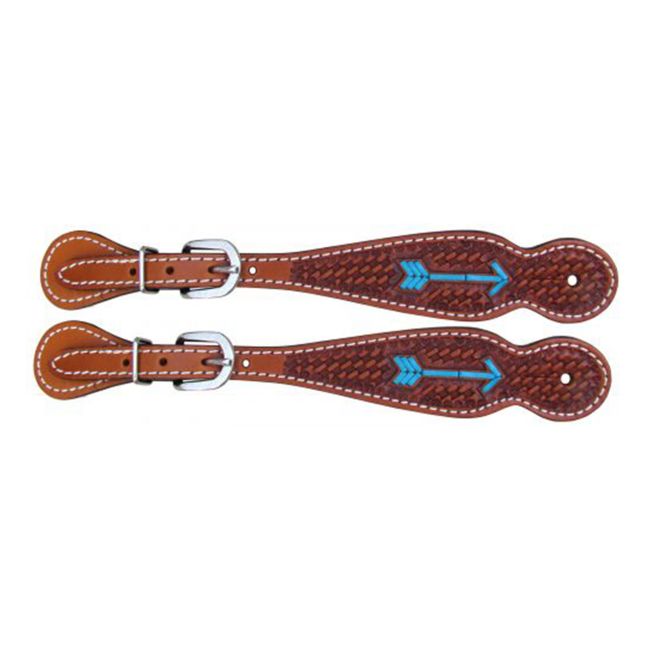 Showman Argentina Cow Leather Tooled Spur Straps with Rawhide Laced Arrows