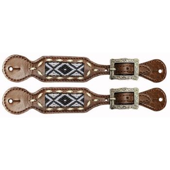 Showman Ladies Spur Straps with Black & White Woven Southwest Fabric Design