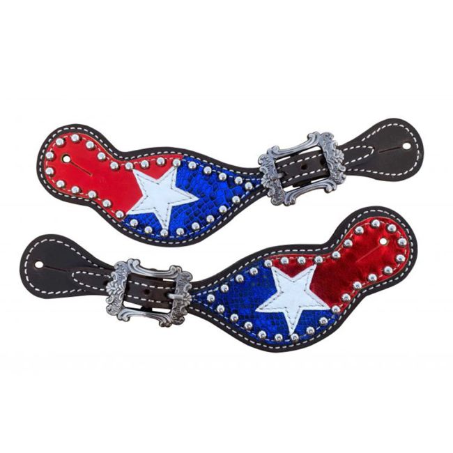 Showman Ladies Red, White and Blue Spur Straps