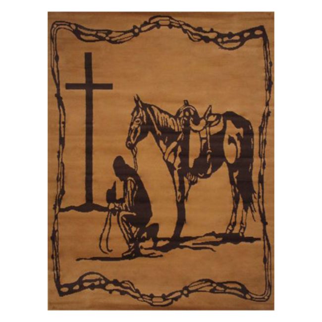 Large Praying Cowboy Area Rug. Measures 5' x 6'5"