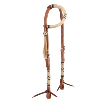 Showman Argentina Cow Leather One Ear Headstall with Black and White Rawhide Accents