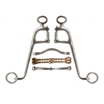 Showman stainless steel Walking horse bit with 8" cheeks. This bit comes with four 5" interchangeable mouth pieces as pictured