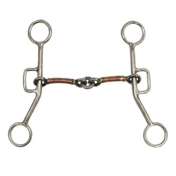 Showman stainless steel sliding gag bit with 6.75" cheeks. Stainless steel 5" copper wrapped life saver ring mouth piece