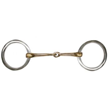 Showman Stainless steel O-ring style bit with 3.75" ring cheeks. Copper 5.25" broken mouth piece