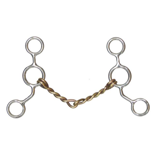 Showman stainless steel JR cow-horse bit. Details: 5" Copper twisted mouth. 5-1&#47;4" cheeks