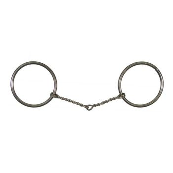 Showman  Horse size nickel plated O-ring snaffle bit with 5" small twisted wire mouth. O-rings measure 3"