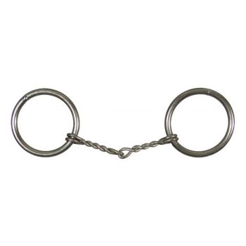 Showman Mini size nickel plated O-ring snaffle bit with 3 1/2" small twisted wire mouth. O-rings measure 2"