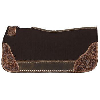 Showman 32" x 31" x 1" Brown Felt Saddle Pad with Medium Floral Stamp Leather Accents