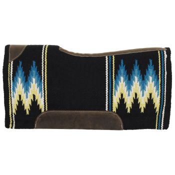 Showman 34" x 36" x 3/4" Woven Wool Contoured Saddle Pad - Black, Blue and Yellow