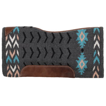 Showman 34" x 36" x 3/4" Woven Wool Contoured Saddle Pad - Gray, Teal and Pink