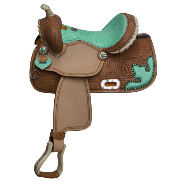 13" Double T Barrel Style Saddle with Alligator Print Accents #3