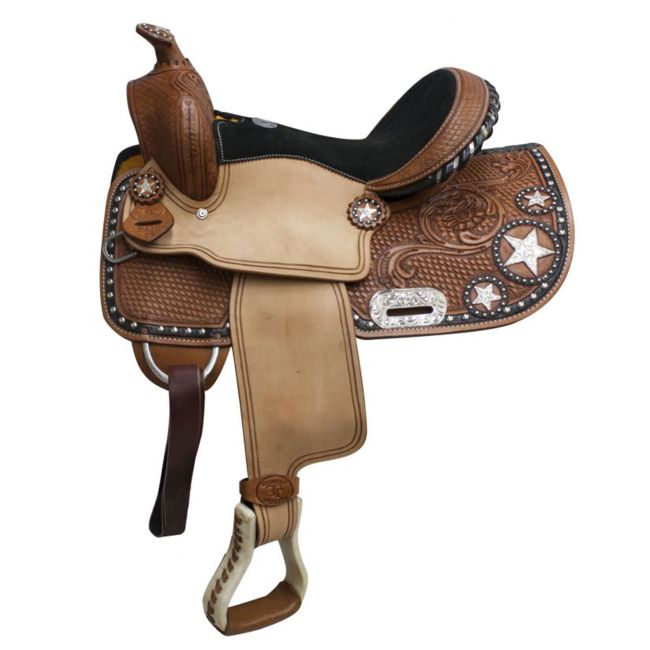 Double T Barrel Style Saddle with Star Skirt - 13 Inch