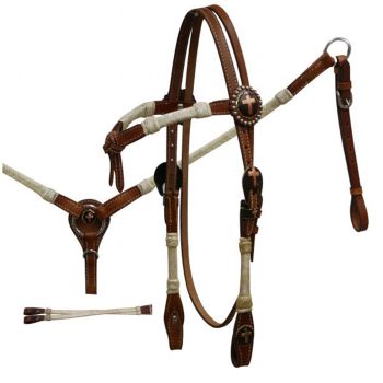 Showman Double Stitched Leather Rawhide Braided Futurity Knot Headstall and Breastcollar Set