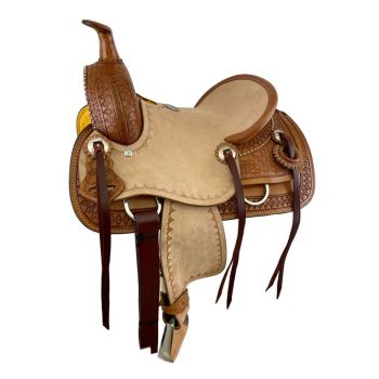 Double T Hard Seat Roping Style Saddle with Diamond Tooling - 12 Inch