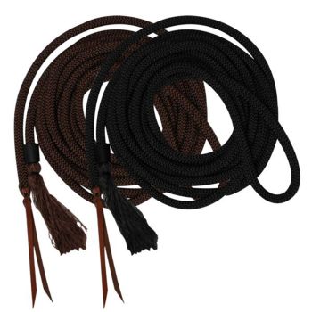 23' round nylon braided mecate reins with leather ends