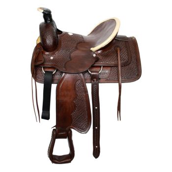 Buffalo Roper Style Hard Seat Saddle with Basketweave Tooling - 16 Inch