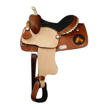 Double T Youth Saddle with Horse Head on Skirt - 13 Inch