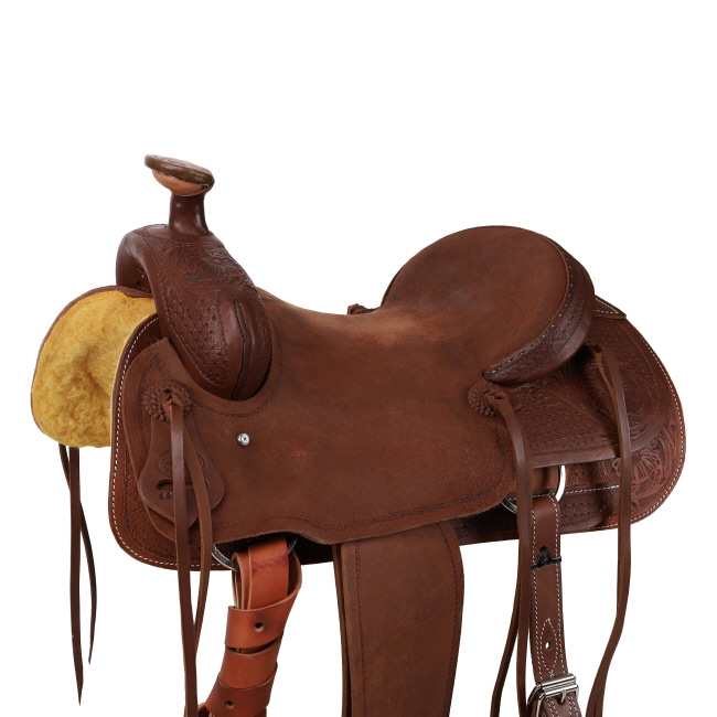 Showman Legacy Series Roughout and Tooled Roping Saddle - 16 Inch #3