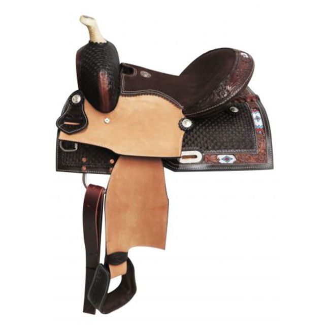 Double T Pony&#47;Youth Saddle with Beaded Inlay - 13 Inch