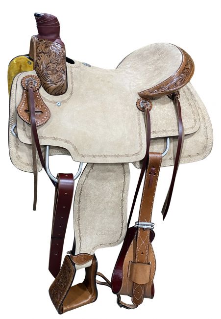 16, 17 Premium Leather Double T training saddle with suede leather seat.