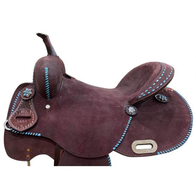 Circle S Barrel Style Saddle with Teal Buckstitch - 14 Inch #2